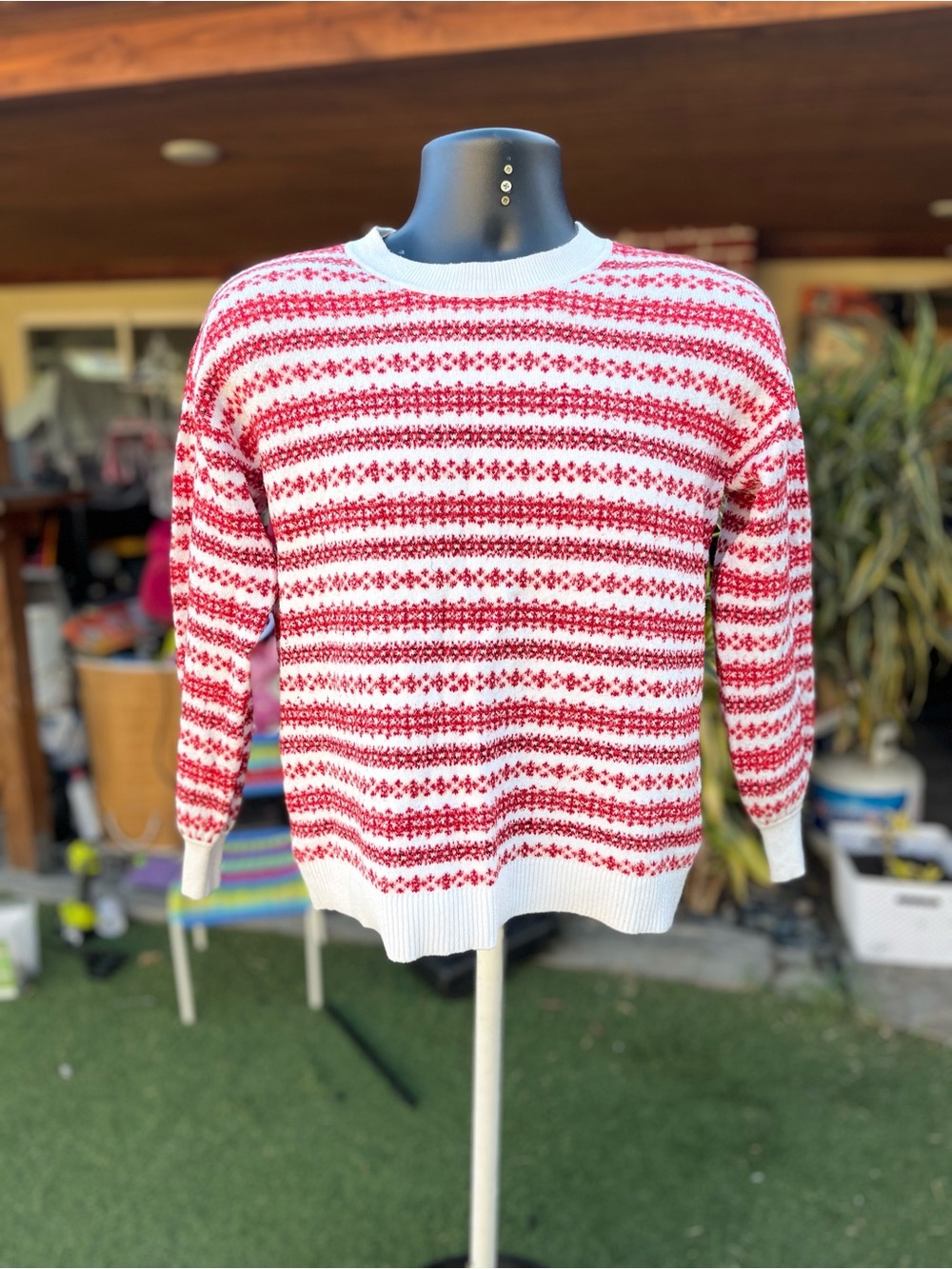 LOFT Red and White Patterned Fair Isle Sweater